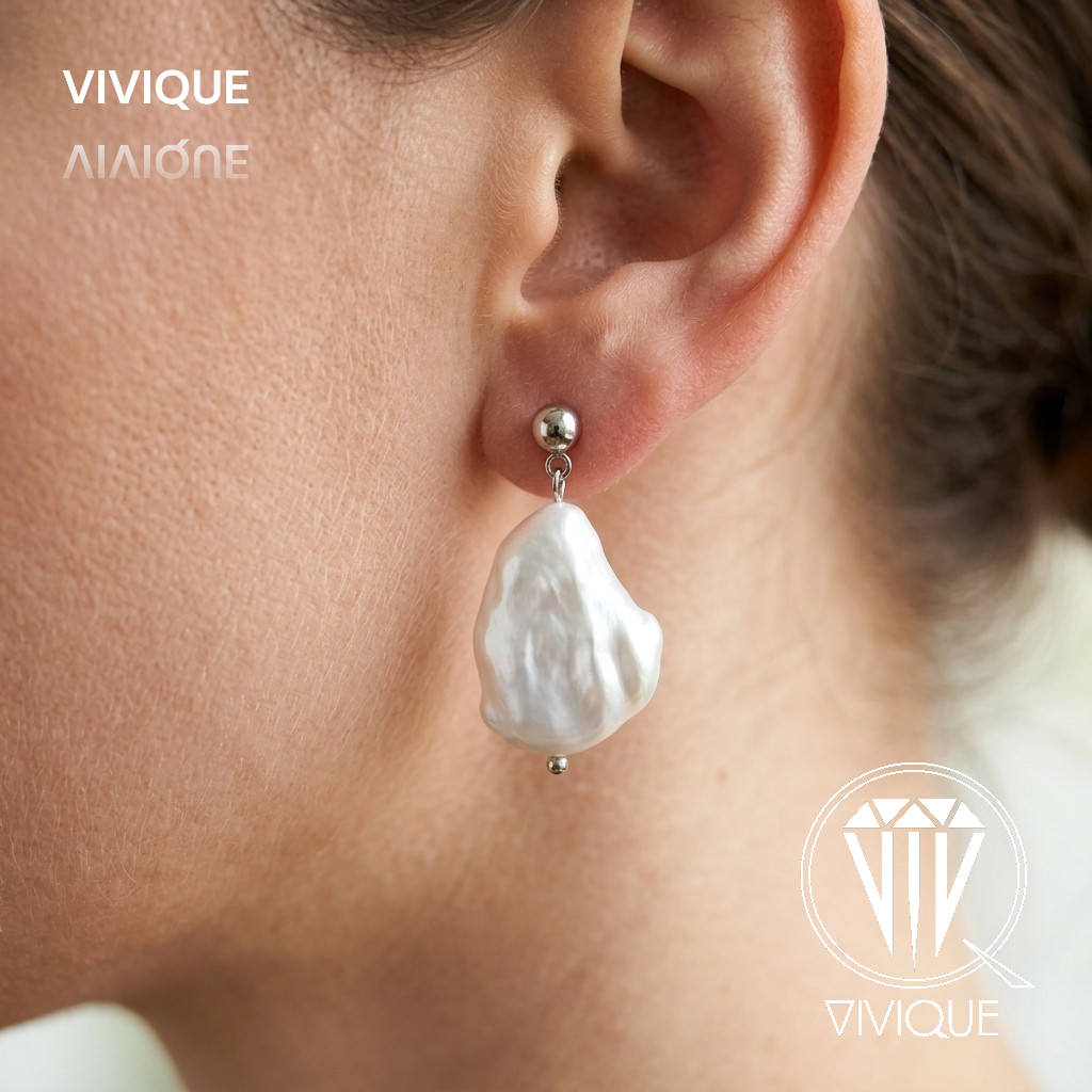 Stainless Steel Baroque Pearl Earrings